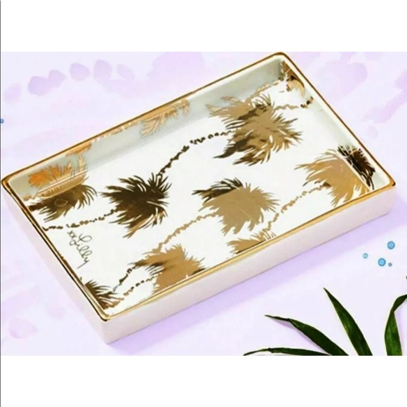 Lilly Pulitzer NWT Jewelry Tray Palms Gold Metallic